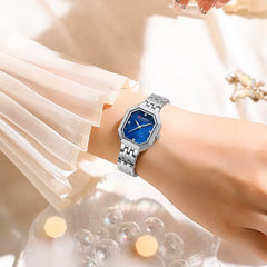 CURREN 9108 Fashion Stainless Steel Band Square Ladies Watch - Silver blue