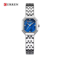 CURREN 9108 Fashion Stainless Steel Band Square Ladies Watch - Silver blue