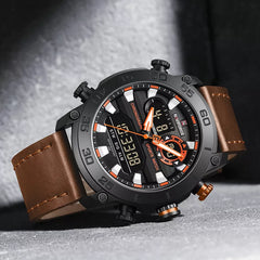 Genuine Leather Classic Wristwatch Naviforce 9235 Brown