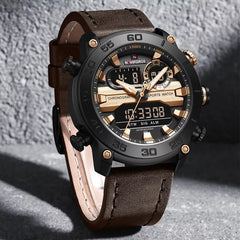 Genuine Leather Classic Wristwatch Naviforce 9235 Coffee