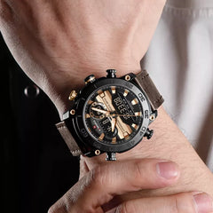 Genuine Leather Classic Wristwatch Naviforce 9235 Coffee