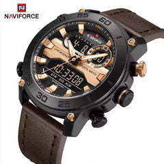 Genuine Leather Classic Wristwatch Naviforce 9235 Coffee