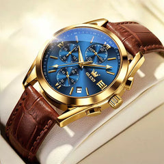 OLEVS 2872 Classic Leather Quartz Watch Gift Round-dial Leather Watchband