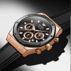 OLEVS 9911 Sport Quartz Watch Gift Round-dial Silicone Watchband Wristwatch Moon