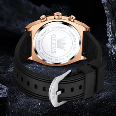 OLEVS 9911 Sport Quartz Watch Gift Round-dial Silicone Watchband - Black and Siver