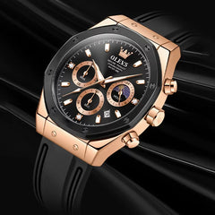 OLEVS 9911 Sport Quartz Watch Gift Round-dial Silicone Watchband Wristwatch Moon