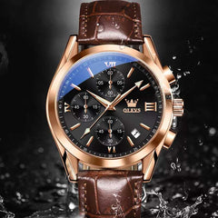 OLEVS 2872 Classic Leather Quartz Watch Gift Round-dial Leather Watchband