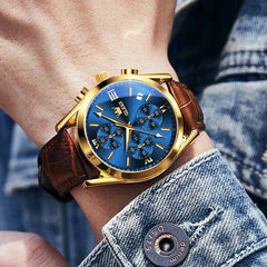 OLEVS 2872 Classic Leather Quartz Watch Gift Round-dial Leather Watchband