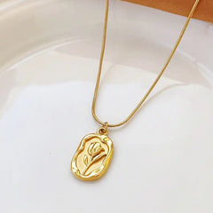 Vintage Simple Geometric Rose Pendant Necklace