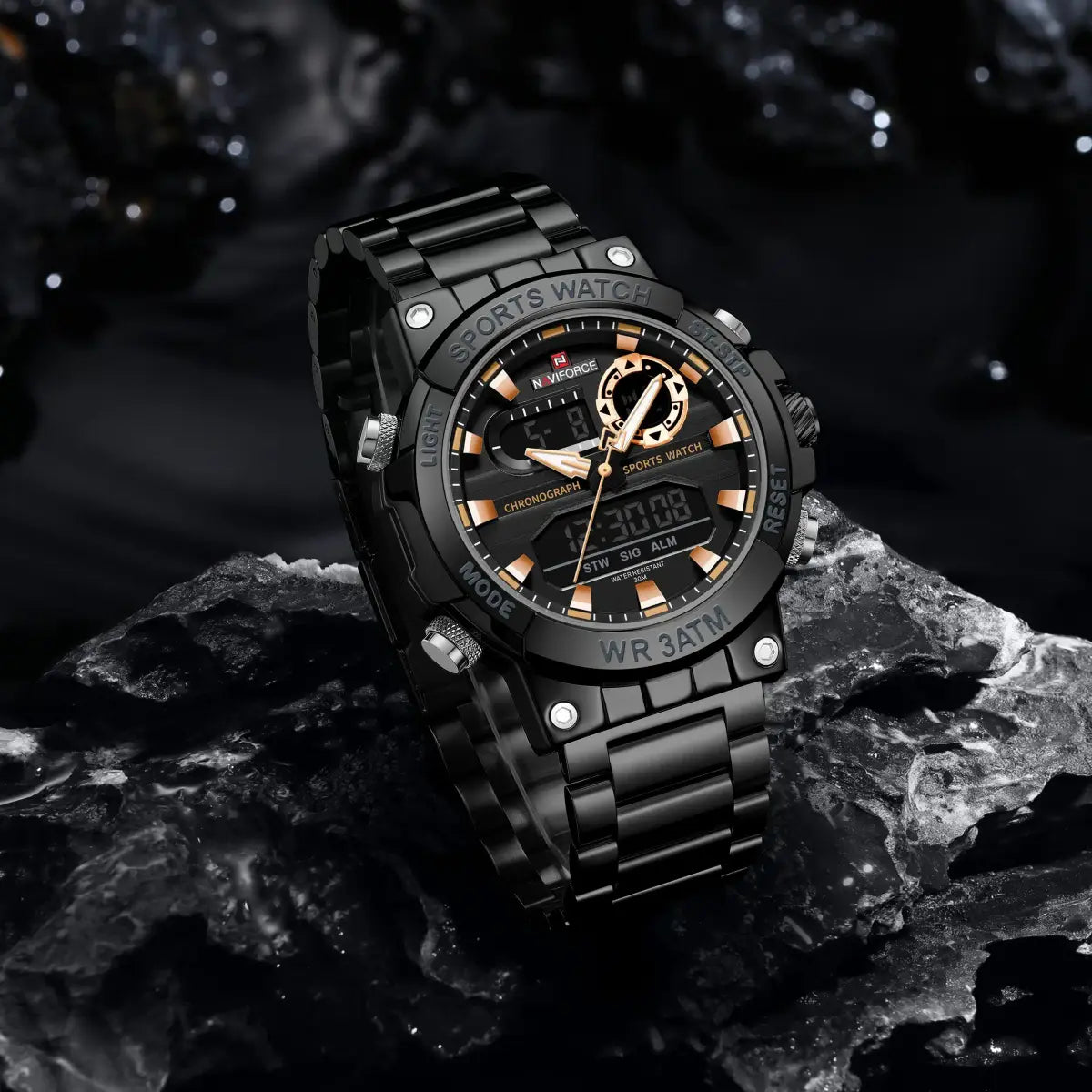 NAVIFORCE NF9237 Luxury Stainless Steel Men’s Multi-Function Digital Watch