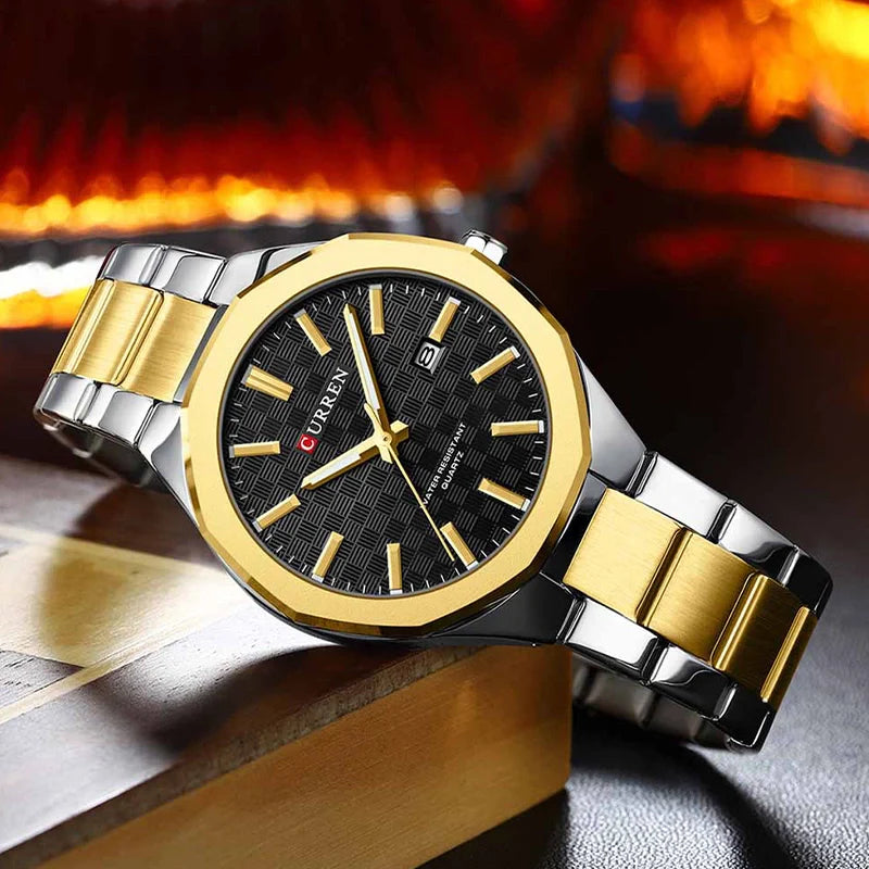 CURREN 8477 Fashionable Men's Quartz Watch - Golden Silver