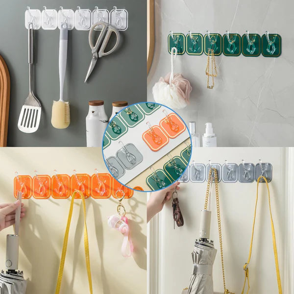 AM5095 Six Hook Sticky Hanger 6 Pc, Multipurpose Wall Hooks
