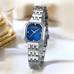 CURREN 9108 Fashion Stainless Steel Band Square Ladies Watch - Silver blue