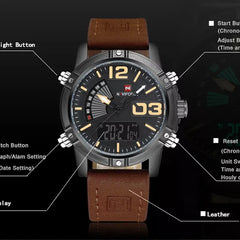 NAVIFORCE Luxury Brand Men's Sport Watches Men Dual Display LED Digital