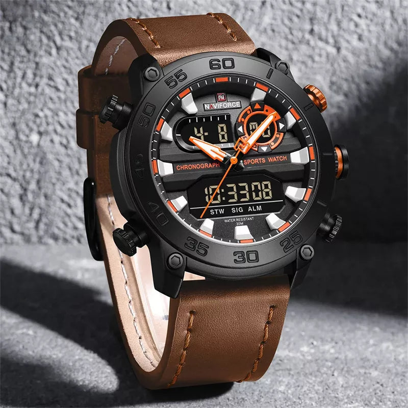 Genuine Leather Classic Wristwatch Naviforce 9235 Brown