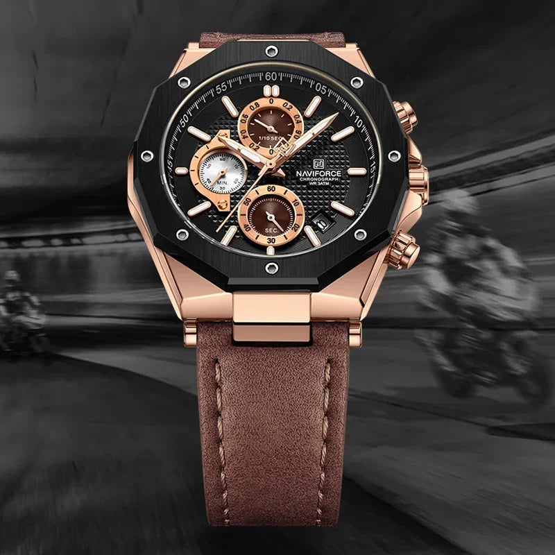 NAVIFORCE NF8028 Fashion Quartz Leather Strap Waterproof Luminous Male Watches