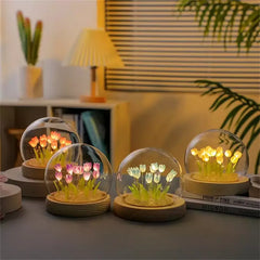 Artificial Tulip Night Light with Transparent DIY Bedside Lamp LED Night Light