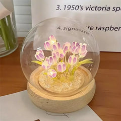 Artificial Tulip Night Light with Transparent DIY Bedside Lamp LED Night Light
