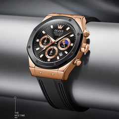 OLEVS 9911 Sport Quartz Watch Gift Round-dial Silicone Watchband Wristwatch Moon