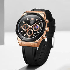 OLEVS 9911 Sport Quartz Watch Gift Round-dial Silicone Watchband Wristwatch Moon