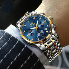 OLEVS 2858 Blue Dial Quartz Watch for Men