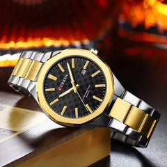 CURREN 8477 Fashionable Men's Quartz Watch - Golden Silver