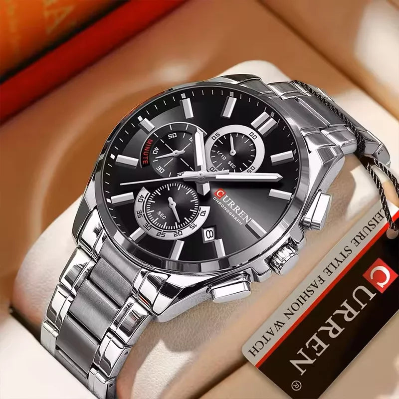 CURREN 8475 Men's Chronograph Watch Silver Black